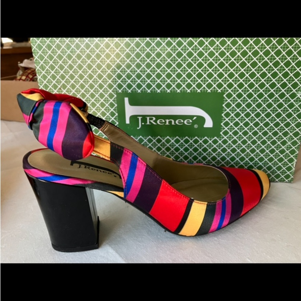 J. RENEE’ “CIPRIANA-JJ’ Size 9M, Silk, multicolored striped Slingback Pumps NWOT - Picture 9 of 14